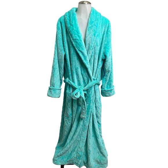 Sleep Chic Womens XL Turquoise Robe Snuggle Chevon Pattern Minky Cuddle - Picture 1 of 7